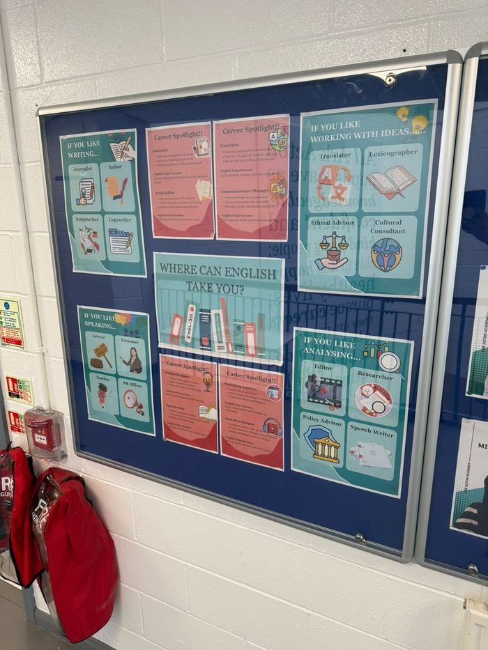 Career information board installed outside the English department