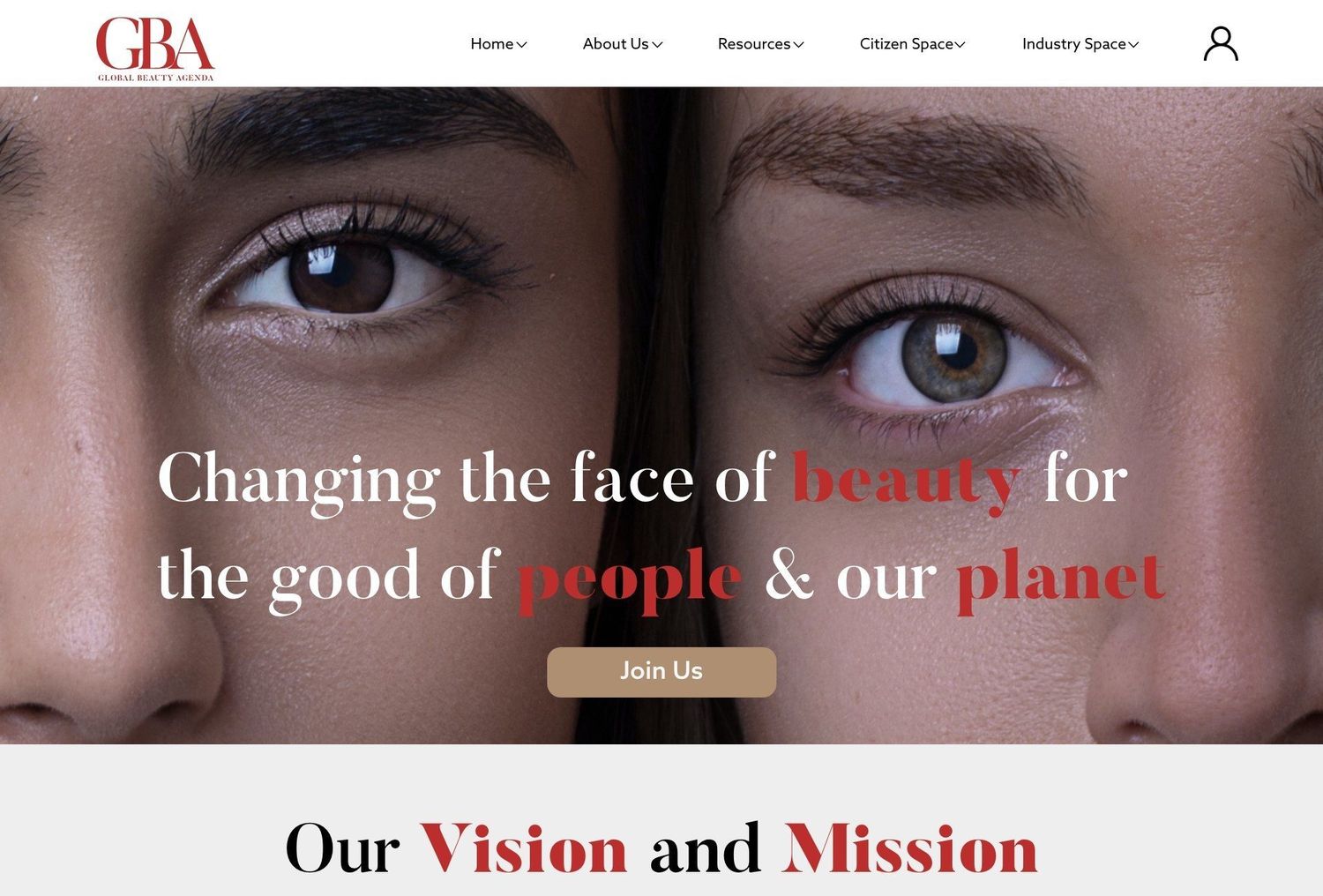 Global Beauty Agenda homepage design